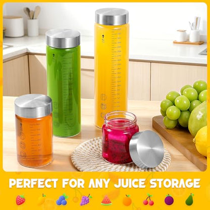 Glass Juice Bottles with Lids, 6 Oz Wide Mouth Glass Water Bottles, for Juicing, Protein, Smoothie, Milk, BPA Free, Stainless Steel Lids, Shaker Bottles (6 Oz / 4 Pack) - size: 6 Oz--4 Pack
