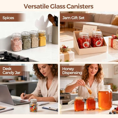 ComSaf Square Glass Spice Jars 8 oz 12 Pack with Labels and Funnel Set - size: 8oz*12