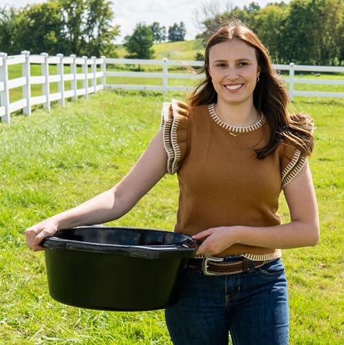 Little Giant® Feed Pan with Handles - 22 Quart - Heavy Duty Plastic Livestock Feeder and Waterer Pan Bucket Tub - Black - color: Black