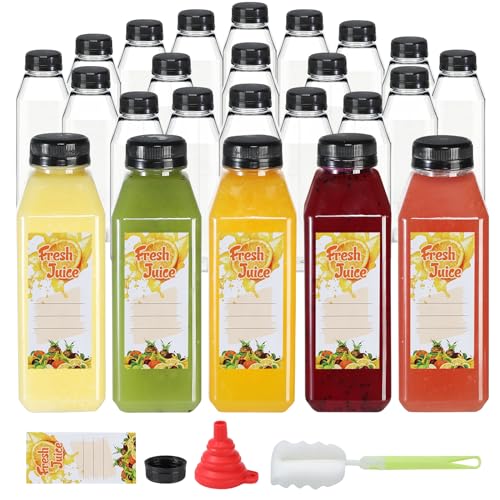 24pcs 16oz Empty Plastic Juice Bottles with Tamper Evident Caps - size: 16 Ounces
