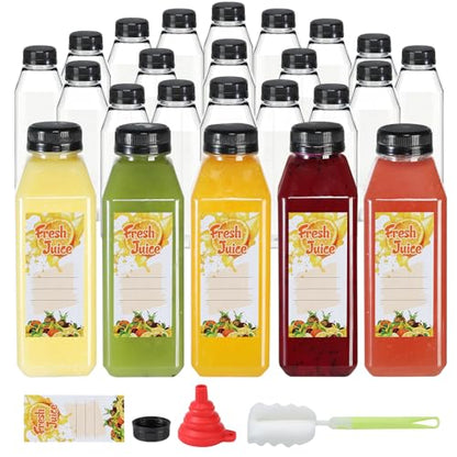 24pcs 16oz Empty Plastic Juice Bottles with Tamper Evident Caps - size: 16 Ounces