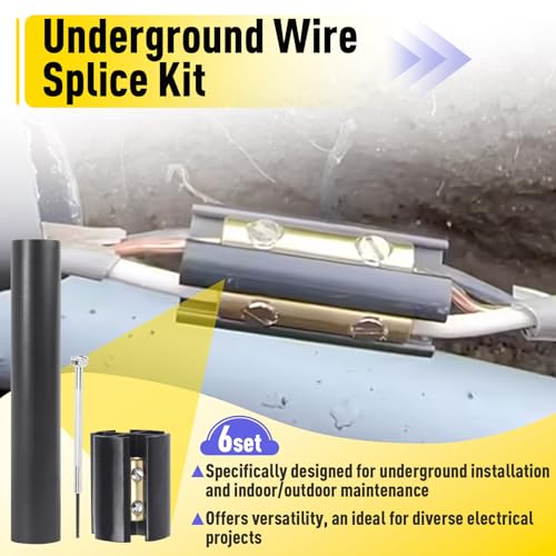 6 Sets Underground Wire Splice Kit for 14/3 to 8/3 Range Direct Burial Uf Wire Handle up to 600 Volts Maximum, with Splice Connectors and Heat, Shrink Tubing Electrical Cables - size: 6Pack