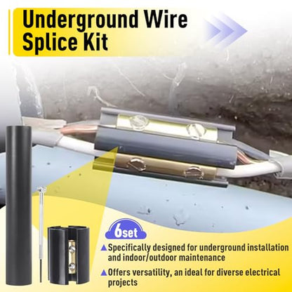 6 Sets Underground Wire Splice Kit for 14/3 to 8/3 Range Direct Burial Uf Wire Handle up to 600 Volts Maximum, with Splice Connectors and Heat, Shrink Tubing Electrical Cables - size: 6Pack