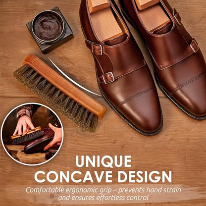 TAKAVU Shoe Brush 100% Genuine Horse Hair, Won't Scratch Leather (1 Piece) - size: 1pc