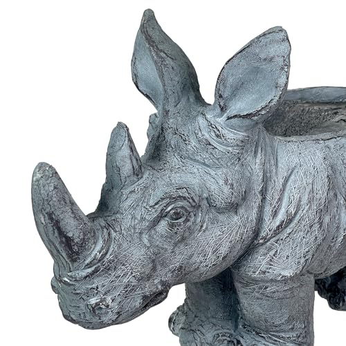 Zeckos Rhino Animal Planter, 18.5 Inch Wide Grey Textured Finish | Magnesium Oxide, 13 Inch Tall, Indoor or Outdoor Display, Drain Holes, 4 X 7.5 Inch Opening, 7.5 Inch Deep - color: Rhino - Grey