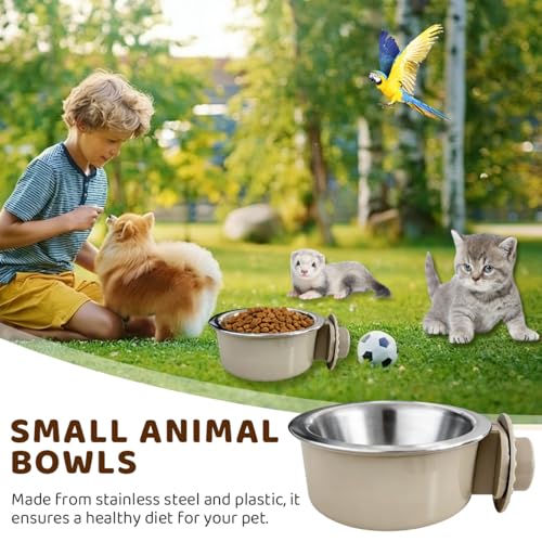 2Pcs Pets Lightweight Stainless Steel Bowl,Removable Stainless Steel Pet Hanging Food Water Feeder Bowl for Puppy Dog Cat Rabbit Ferret Bird Gunea Pigs (Gray-Medium) - size: Gray-Medium