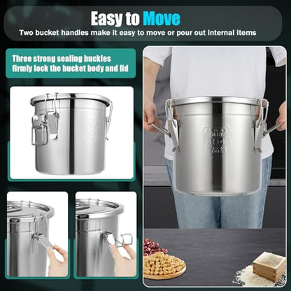 3.2Gal Stainless Steel Canister with Airtight Lid 15-22Lbs Flour Storage Containers for Kitchen Metal Rice Bucket Coffee Canister Dog Food Container Milk Can w/Handles & Sealing Buckles (12L) - color: 12L