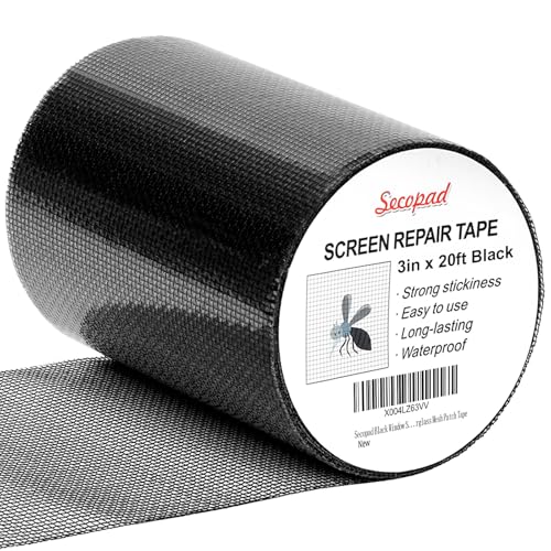 Secopad 3" x 240" (20FT) Screen Repair Tape, Screen Repair Kit, Black - color: Black, size: 3IN x 20FT