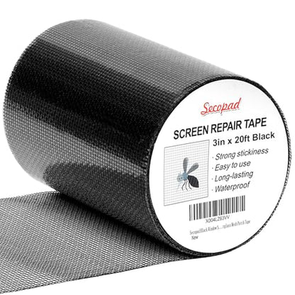 Secopad 3" x 240" (20FT) Screen Repair Tape, Screen Repair Kit, Black - color: Black, size: 3IN x 20FT