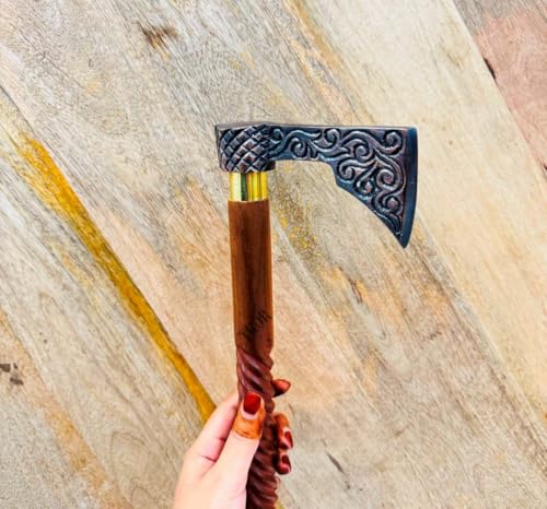 Handmade Solid Brass Head Handle Vintage Style Antique Wooden Walking Stick Cane Gift (3 Fold Wooden Walking Cane) - style: Axe walking handle stick