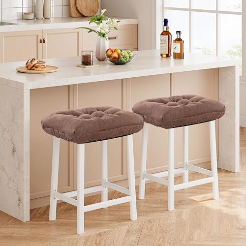 Rectangular Stool Cushion Set of 2, Soft Saddle Stool Cushions with Ties, Nonslip and Washable, Brown, 18 x 10.5 x 4 Inch - color: Brown, size: Pack of 2