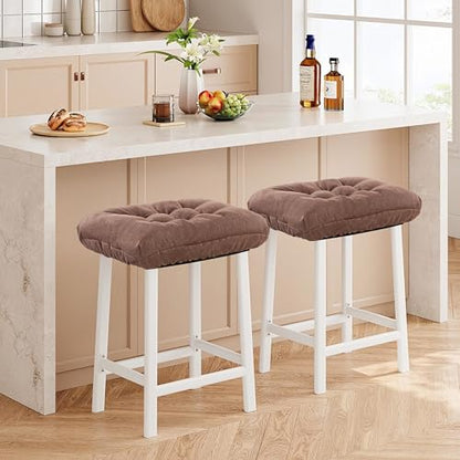 Rectangular Stool Cushion Set of 2, Soft Saddle Stool Cushions with Ties, Nonslip and Washable, Brown, 18 x 10.5 x 4 Inch - color: Brown, size: Pack of 2