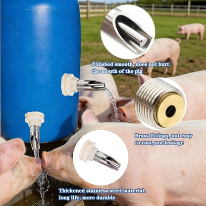 5-Pack Pig Water Nipple，Pig Nipple Waterer for Barrel Kit，Automatic Pig Nipple Drinkers Kit，Piglets Nipple Feeders for Hog Goat Sows Piglets