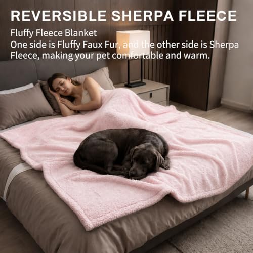 Pink Calming Pets Blanket 85x57in Fleece Dogs Blankets Fluffy Cats Sherpa Waterproof Bed Couch Covers Puppy Leakproof Sofa Mats Washable Warm-XL - color: Pink, size: XL-145*216cm(57*85in)