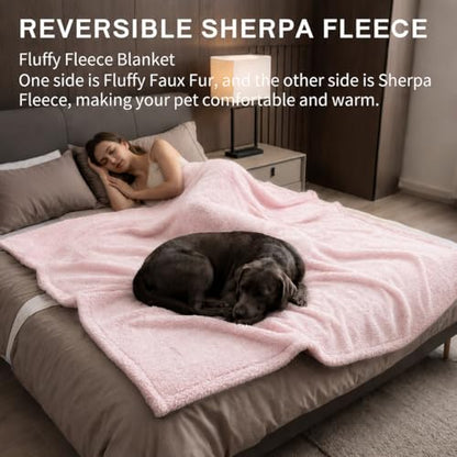 Waterproof Dog Blanket Reversible Fluffy Pet Bed Cover Pink Puppy Blankets Leakproof Sofa Couch Washable Cover Cat Pet Blanket for Warm-M - color: Pink, size: M-100*145cm(40*57in)