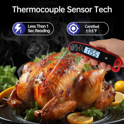 Lonicera Instant-Read Meat Thermometer, 1-Second, ±0.5°F Accuracy, Red - color: RED