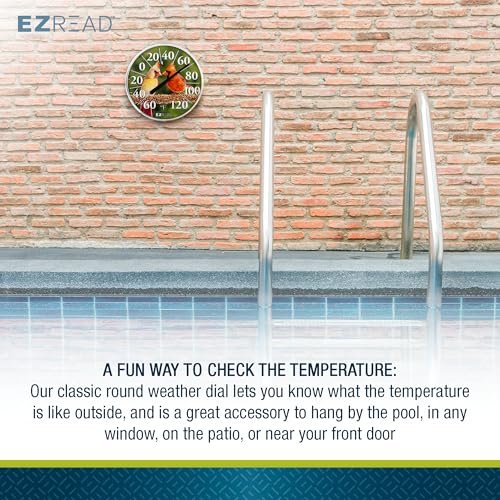 EZREAD Hanging Dial Thermometer 840-1211 Weather Thermometers for Indoor and Outdoor Use, Large 12.5 Inch Diameter, Easy to Read Numbers, Cardinal - color: Summer Cardinal