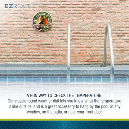 EZREAD Hanging Dial Thermometer 840-1211 Weather Thermometers for Indoor and Outdoor Use, Large 12.5 Inch Diameter, Easy to Read Numbers, Cardinal - color: Summer Cardinal