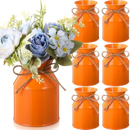 Domensi 6 Pcs Farmhouse Metal Flower Vase, Orange - color: Orange