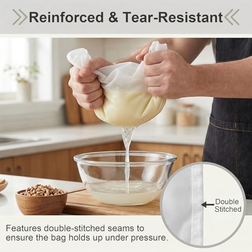 10 Pcs Nut Milk Bag Reusable (9.8"x14"), 200 Mesh Fine Nylon Cheese Cloth Bags with Drawstring, Strainer for Cold Brew Coffee Greek Yogurt Juice & Tea