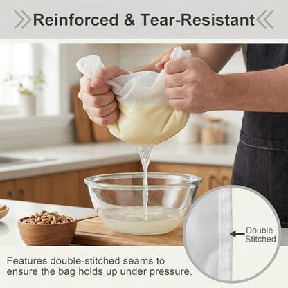 10 Pcs Nut Milk Bag Reusable (9.8"x14"), 200 Mesh Fine Nylon Cheese Cloth Bags with Drawstring, Strainer for Cold Brew Coffee Greek Yogurt Juice & Tea
