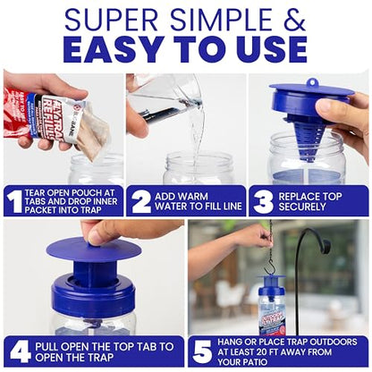 1 Reusable Outdoor Fly Trap with Chains with 8 Non-Toxic Dissolvable Bait Refills