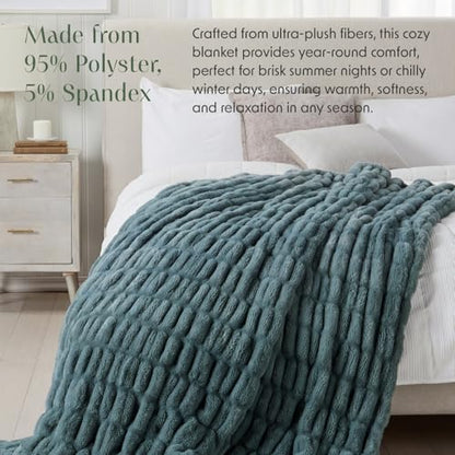 Springtree Home Luxury Micro Plush Throw Blanket | Thick Faux Fur | Ocean | Lily Collection | 50" x 60" | Teal Blanket | Ultra Plush - color: Deep Ocean, size: 50" x 60" (Medium)
