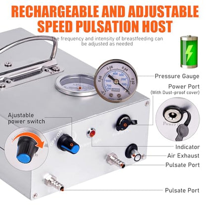 PKNYBZN 2-in-1 Cow & Goat Milking Machine, 8L 304 Stainless Steel Buckets | Rechargable Electric Automatic Pulsation Vacuum Milker Machine, Adjustable Suction for Cows and Goats