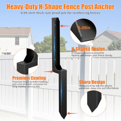 1 Pcs Fence Post Repair Kit,4×4/6x6 Fence Post Support,Heavy Duty Post Anchor Ground Spike with One-Piece Steel Anchor & Stakes for Repair Tilted, Broken Wood Fence Post - size: One-Piece