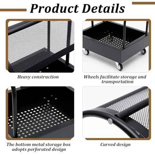 Metal Rolling Saddle Rack Cart with Basket Storage Box Built-in Grooming Organizer Fits Western English Saddles 360° Swivel Wheels Heavy Duty Caster for Tack Room, Bridle, Horse Lovers, Cowboy