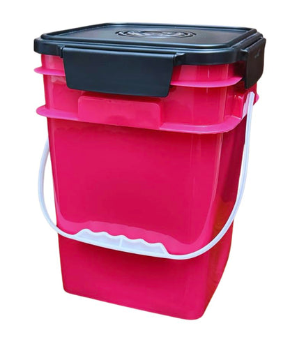 House Naturals 4 Gallon Square Food Grade Bucket Pail with Plastic Handles and Lid (Pack of 3) Made in USA containers (Pink/Magenta/Purple - Black lids) - color: Pink/Magenta/Purple - Black Lids