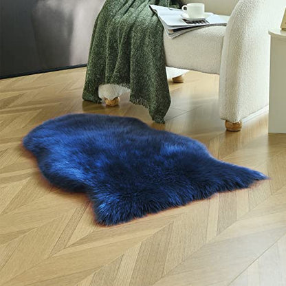 Navy Blue Faux Sheepskin Throw Rug 2x3 ft, Small Fluffy Fur Chair Cover - color: Navy Blue, size: 2' x 3'