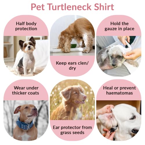 ROZKITCH Dog Snood, Medical Shirt Turtleneck Dog Neck Wound Protector | Soft Post Op Body Suit Neck and Ear Warmer Cover Head, Base Layer Wearing Under Thicker Coat/Jacket M - color: CherryPink, size: M(Chest: 20.5")
