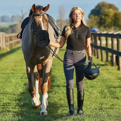 Durable Ventilated Grazing Muzzle with Attached Breakaway Halter - Lightweight Horse Muzzle, Supports Natural Grazing, Restricts Food Intake, Padded Noseband - color: Onyx Black