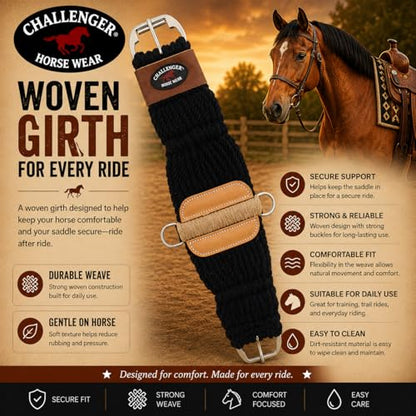 CHALLENGER Western 27-Strand Double Weave Black Mohair Roper Cinch 97RT08 - color: Black Tan, size: 24"