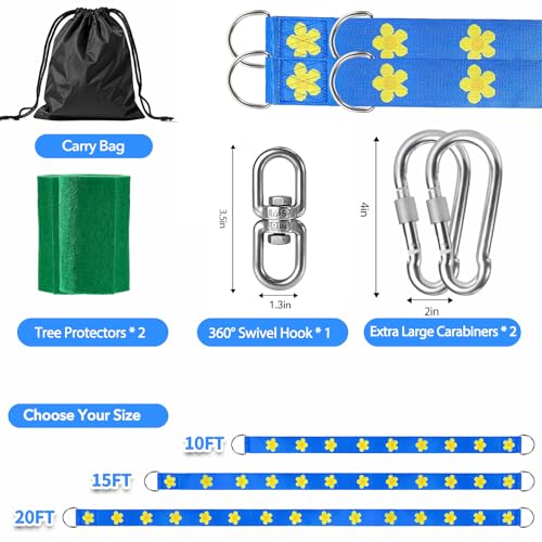 Safe Tree Swing Hanging Straps Kit, 3FT/10FT/15FT/20FT, Heavy Duty Holds 5500LBS Extra Long Adjustable Tree Swing Straps, Easy & Fast Way to Hang Any Swing or Hammock(10 FT) - color: Blue, size: 10FT