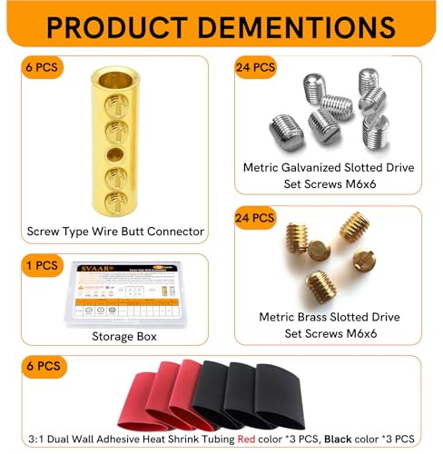 1 Gauge Wire Butt Connectors 6 PCS Brass Mechanical Butt Splice Connectors Kit 1 AWG Mechanical Repair Splice Kit Splice Screw Sleeves 6 PCS Mechanical Splices & 3:1 Heat Shrink Tubes - size: 1 Gauge, style: Mechanical Splice - Bare Pure Brass