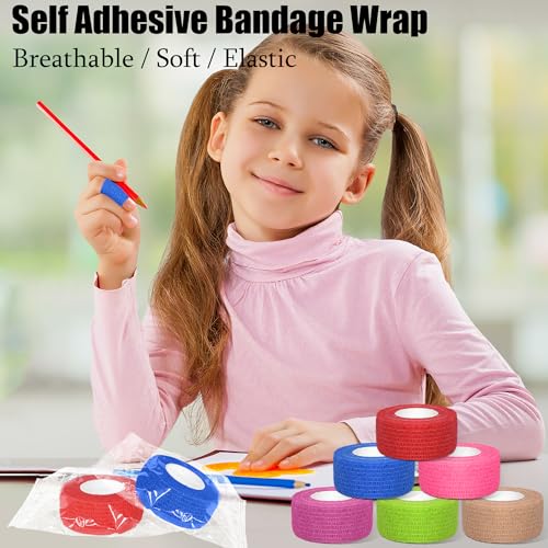 6 Pack Self Adhesive Bandage Wrap 1 Inches x 5 Yards - color: Mixed Colors, size: 1 Inch