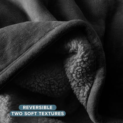 Bare Home Sherpa Fleece Blanket (Twin/Twin XL, Black with Black Sherpa) - color: 03 - Black - Black, size: Twin/Twin XL