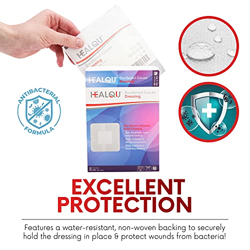 HEALQU Island Dressing - 6"x6", 30 Count - Bordered Gauze Sterile Individually Wrapped Gauze Pads, Water-Resistant, Non-Woven Backing - Soft and Breathable Wound Dressing for First Aid and Medical - size: 6x6" (30 Pack)