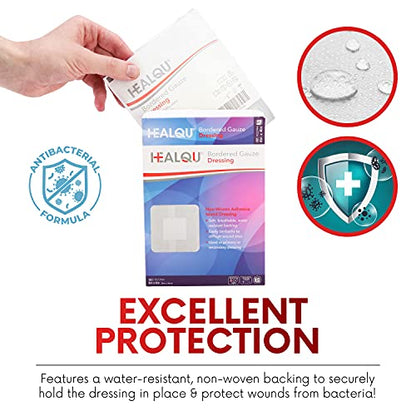 HEALQU Island Dressing - 6"x6", 30 Count - Bordered Gauze Sterile Individually Wrapped Gauze Pads, Water-Resistant, Non-Woven Backing - Soft and Breathable Wound Dressing for First Aid and Medical - size: 6x6" (30 Pack)