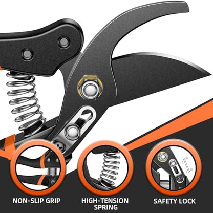 DECERK® 8.5" Professional Pruning Shears - Cuts 4X Easier with Ultra Sharp Japanese Steel Titanium Blade, Arthritis Friendly Garden Scissors & Plant Clippers, Effortlessly Prunes 3/4" Branches - style: Black Orange Clipper