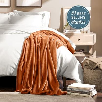Bare Home Fleece Blanket Luxury Microplush (Full/Queen, Sienna) - color: 22 - Sienna, size: Full/Queen