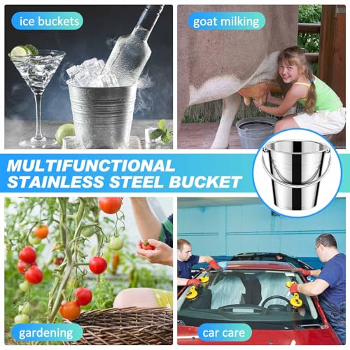 Hicarer 10 Pack 2.1 Quart Stainless Steel Dog Water Buckets, Metal Pails - size: 2.1 Quart