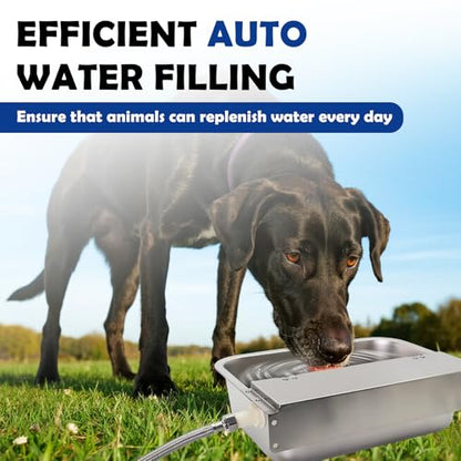 Automatic Dog Water Dispenser 2.5 Gal, 304 Stainless Steel Auto Pet Waterer Bowl with Drainage System + 6.56ft Hose + Float Valve, for Goat Chicken Horse Livestock, 3/4'' GHT Connector Included