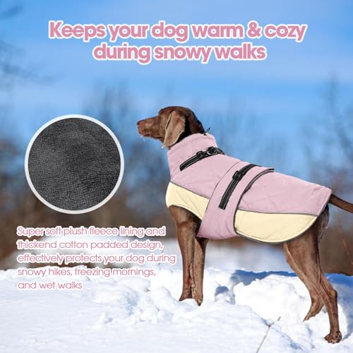 QBLEEV Warm Dog Jacket, Waterproof Dog Winter Coat with Harness - color: Pink, size: Medium
