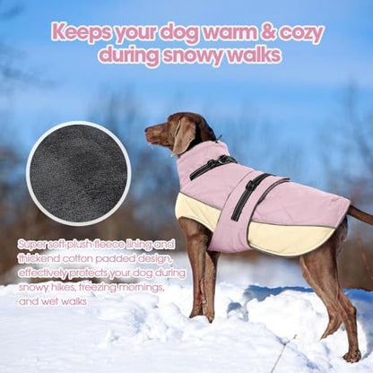 QBLEEV Warm Dog Jacket, Waterproof Dog Winter Coat with Harness - color: Pink, size: Medium
