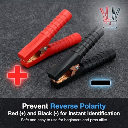 4 PCS 300A 90mm Car Battery Alligator Clips, Electrical Heavy Duty Alligator Clamps, Battery Replacement Cable Metal Spring Loaded Jumper Clips for Vehicles Boats (Red & Black) - color: Blackred#300