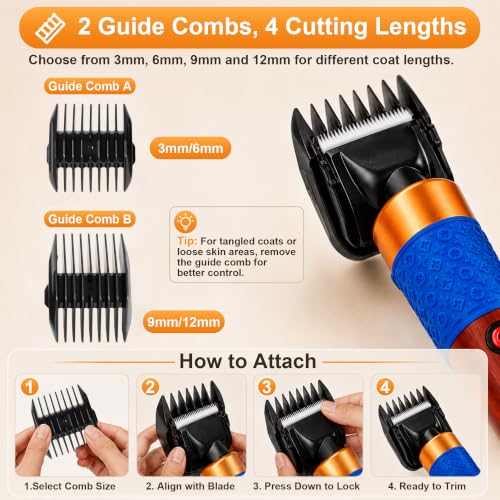 Dog Clippers for Grooming Thick Hair, 200W Sheep Shears, Pet Clipper Kit - size: 10 feet