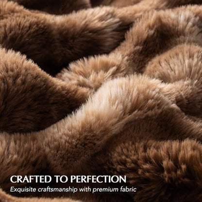 EverGrace Faux Rabbit Fur Bubble Throw Blanket, 50"x60", Lion Caramel - color: Marble Caramel Brown, size: 50"x60"